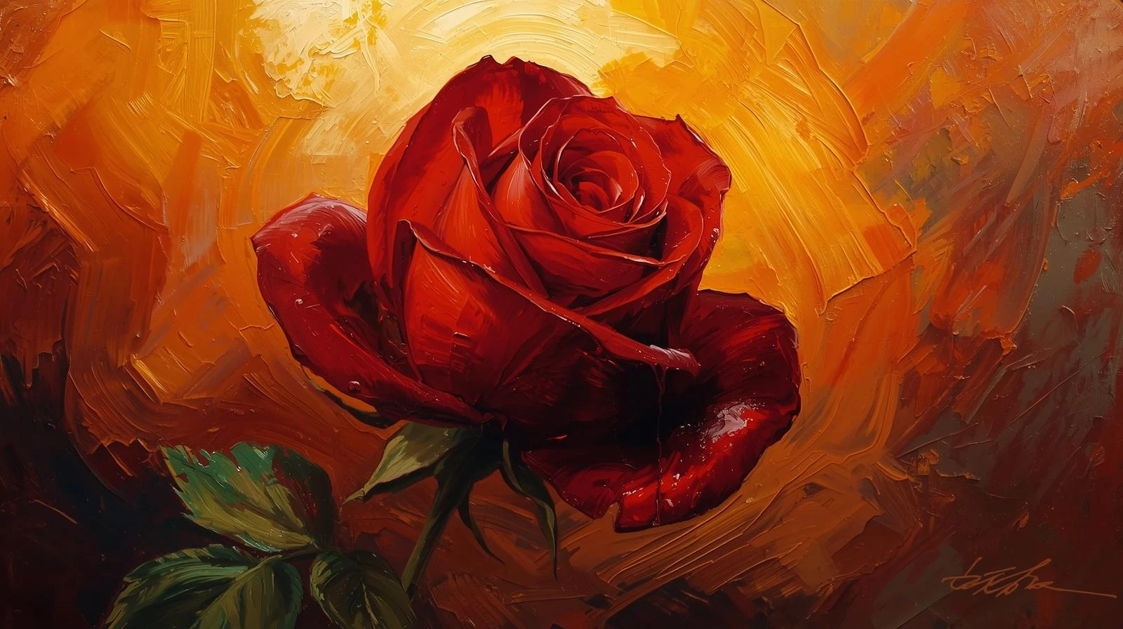 Brand artwork of a red rose blooming among flames